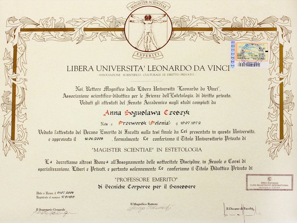 Dyplom magistra estetyki — Magister Scientiae in Estetologia (Włochy)