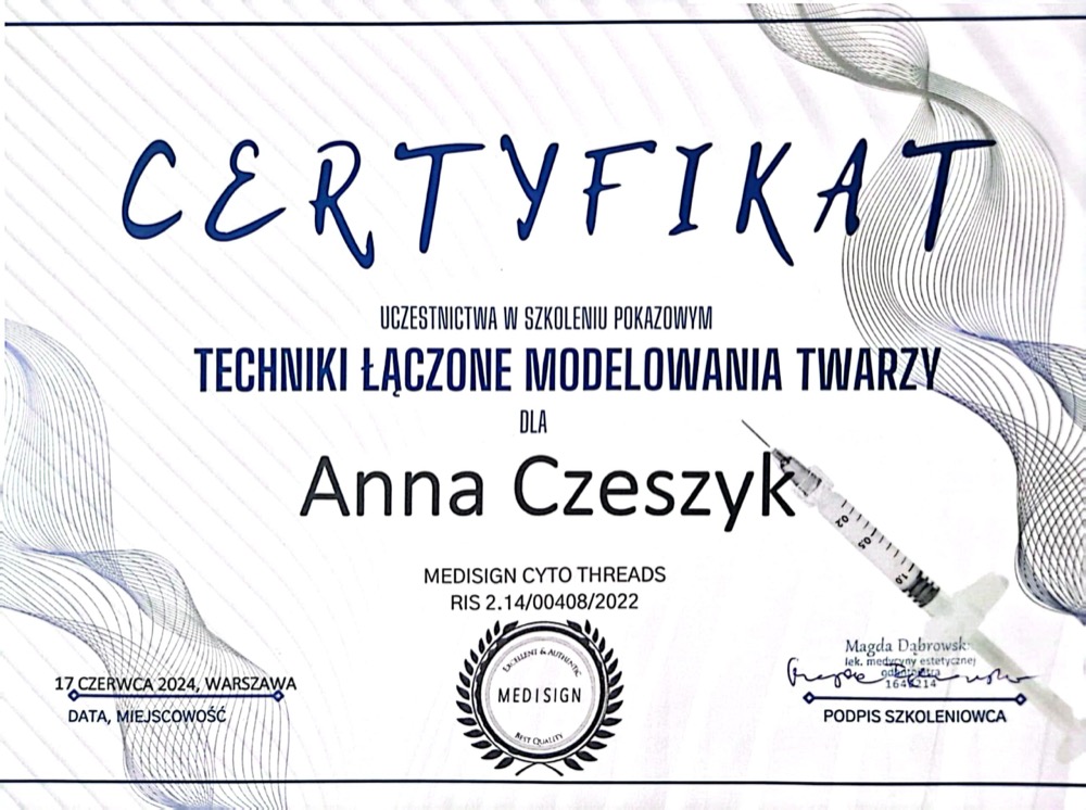 Certyfikat — techniki łączone modelowania twarzy