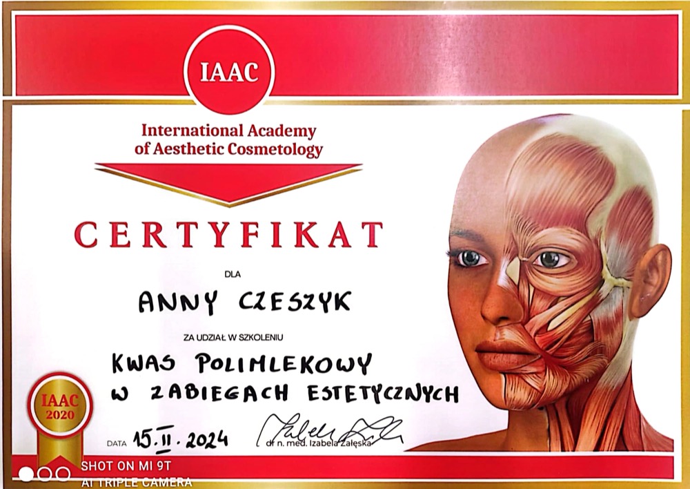 Certyfikat IAAC — kwas polimlekowy w zabiegach estetycznych
