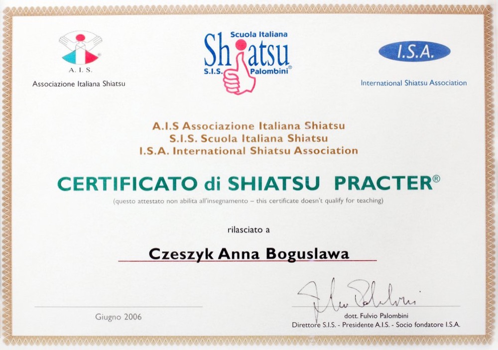 Certyfikat — Shiatsu (Włochy)