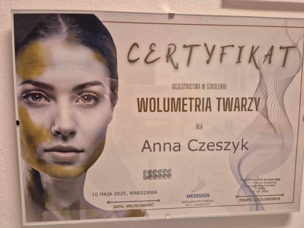 Certyfikat — wolumetria twarzy (MEDISIGN, Warszawa 2025)