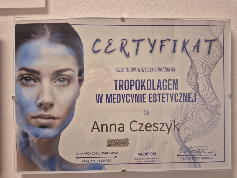 Certyfikat — tropokolagen w medycynie estetycznej (MEDISIGN, Warszawa 2025)