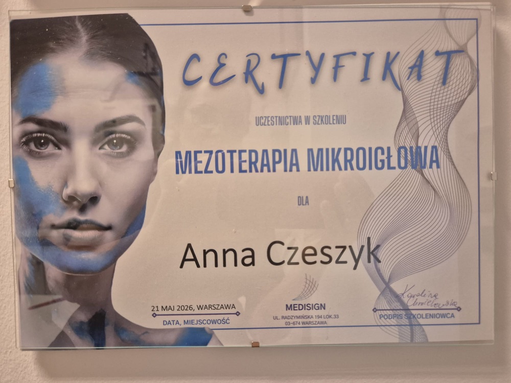 Certyfikat — mezoterapia mikroigłowa (MEDISIGN, Warszawa 2026)
