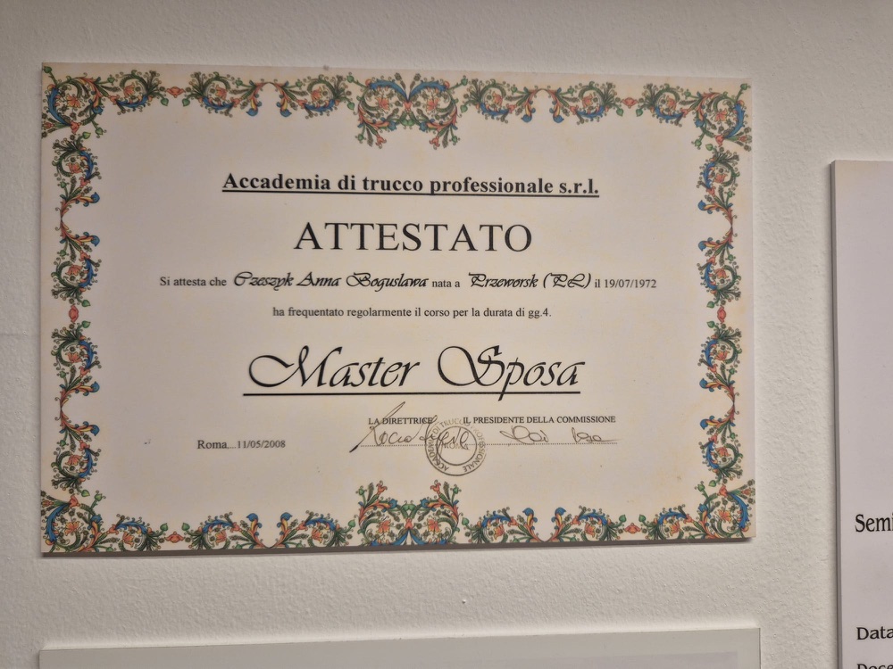 Dyplom — Master Sposa, makijaż ślubny (Accademia di trucco professionale, Rzym)